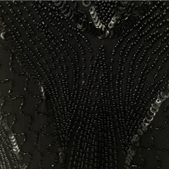 Elegant Black Beaded Gatsby Evening Dress 1920s Flapper Art Deco Cocktail Small - Picture 15 of 15
